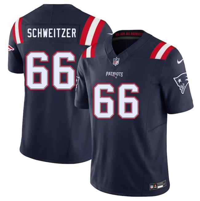 Men's New England Patriots #66 Wes Schweitzer Navy 2025 F.U.S.E. Vapor Limited Stitched Football Jersey